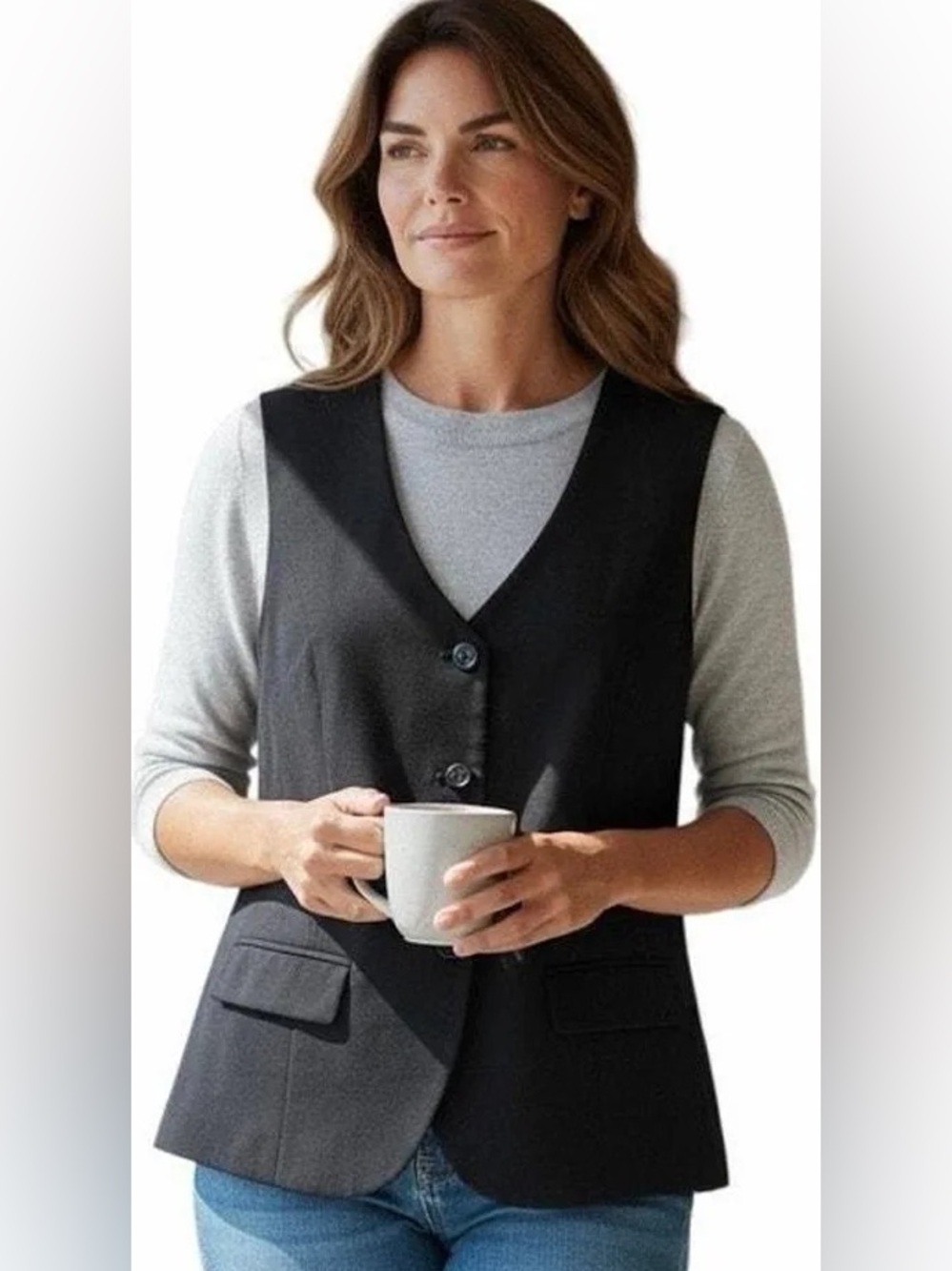 a new day Black V-Neck Button Front Vest